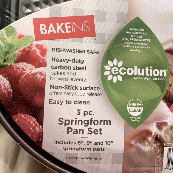 BAKEINS Ecolution Nonstick 3 Piece Springform Cake Pans, NWT - Picture 5 of 5
